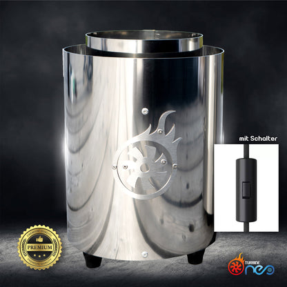 Turbine NEO poliert mit Schalter, schnellster Kohleanzünder der Welt, optimierter Airflow, Made in Germany, einzigartige Technologie, BBQ Zubehör